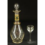 An Austrian clear glass decanter & stopper in the Secessionist style, the neck decorated with