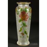 A Baccarat chrysanthemum colourless glass vase, the body will all over cut decoration of leaves,