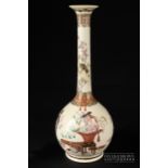 A Japanese Satsuma pottery tall bottle vase, the bulbous body decorated with precious objects on