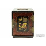 A small Japanese lacquer kodansu table cabinet, c1890, the door decorated with gold, red and black