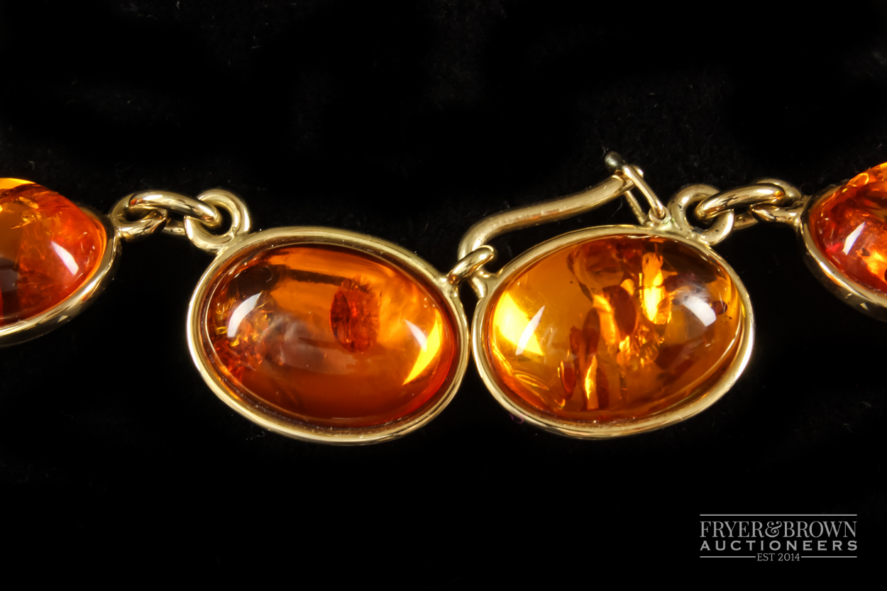 A 14ct Willy Jager for Halberstadt, Copenhagen, Denmark, 14ct gold mounted cabochon amber - Image 4 of 7