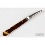 A silver handled letter opener with tortoiseshell blade, makers mark for Levi & Salaman,