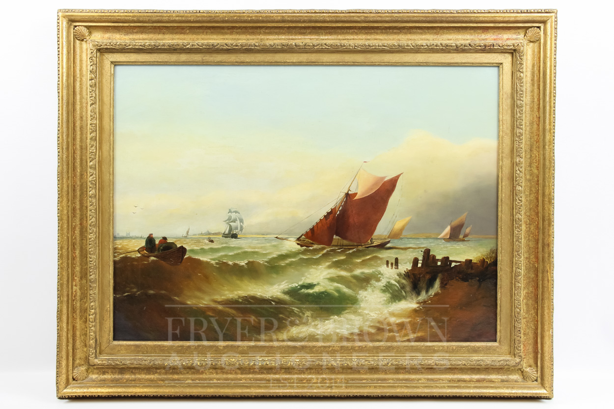 C. Elliott - fishing boat offshore, oil on canvas, early 20th century, signed, 40.5 x 54.5cm