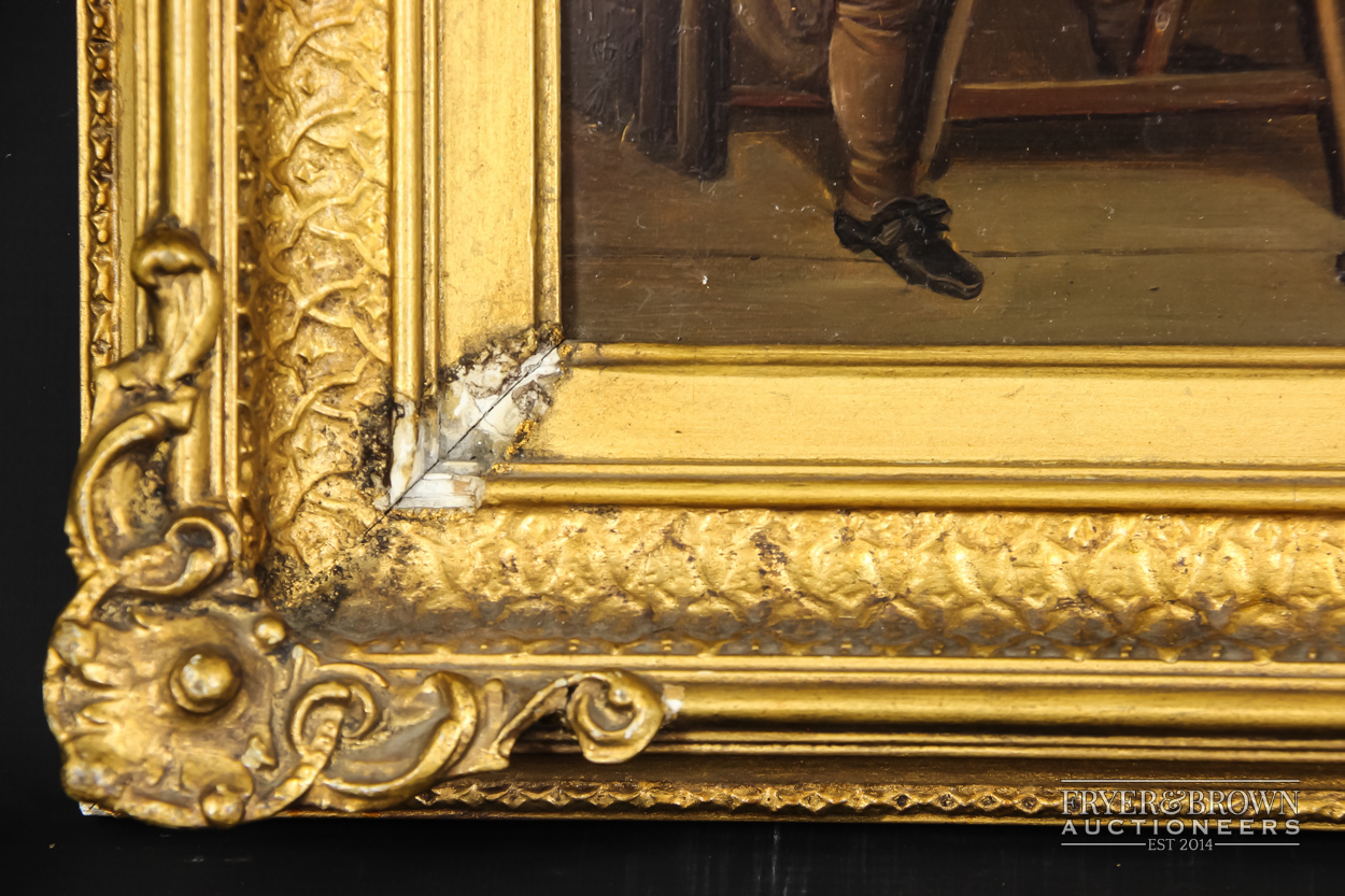An oil on copper of two Carolean cavalry, ornate gilt wood frame, 15.5 x 19.5cm approx. - Image 3 of 4
