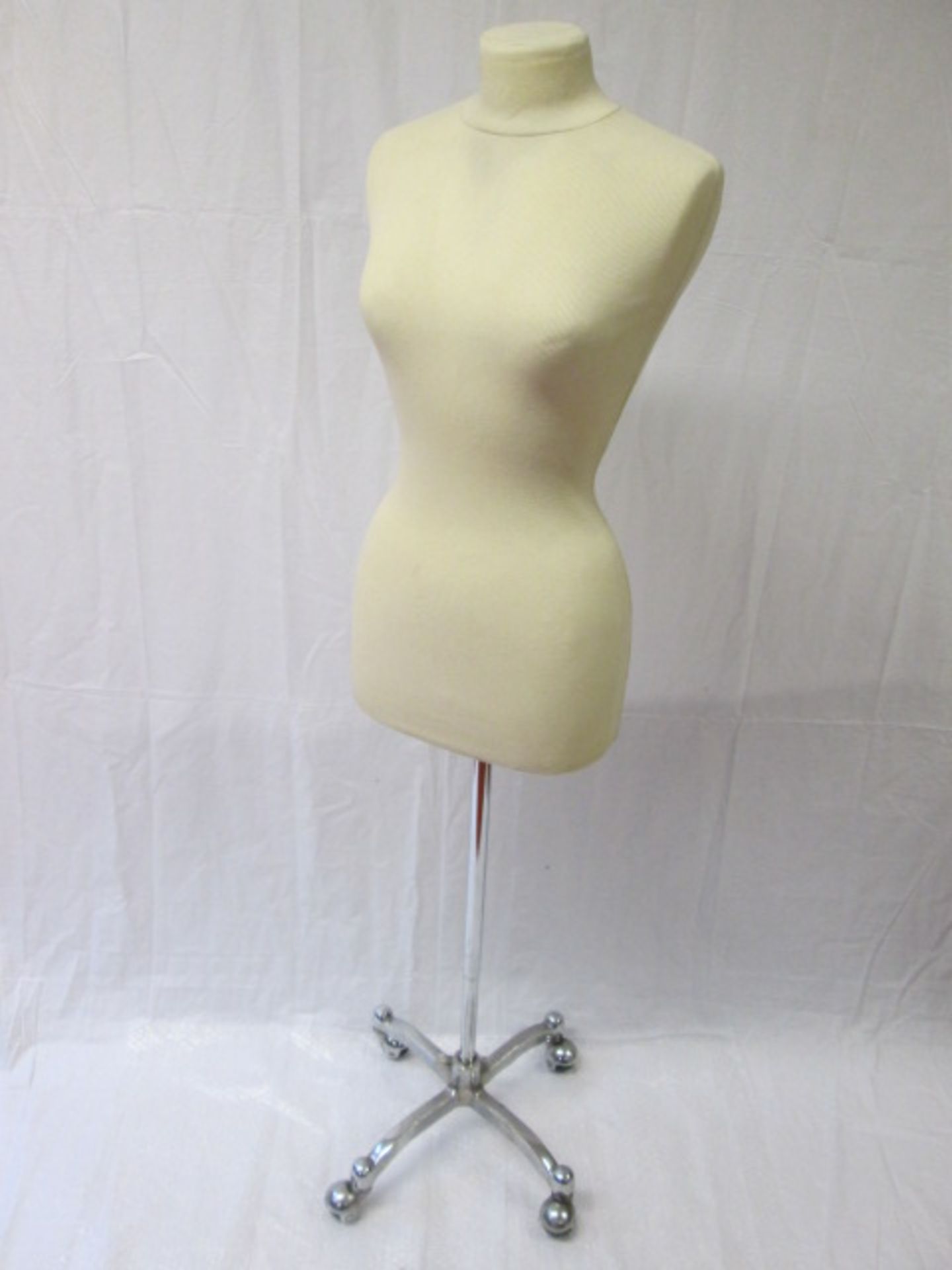 Female Tailors Dummy on Chrome Stand with Castors.