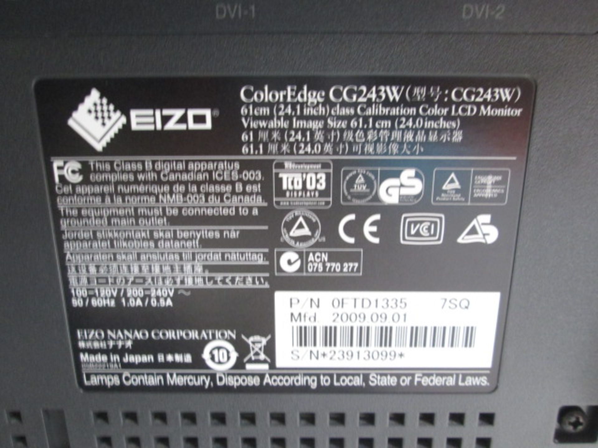 Eizo ColourEdge CG243W, 24” LCD Monitor on Adjustable Base with Anti Glare Attachments ( As Viewed). - Image 5 of 6