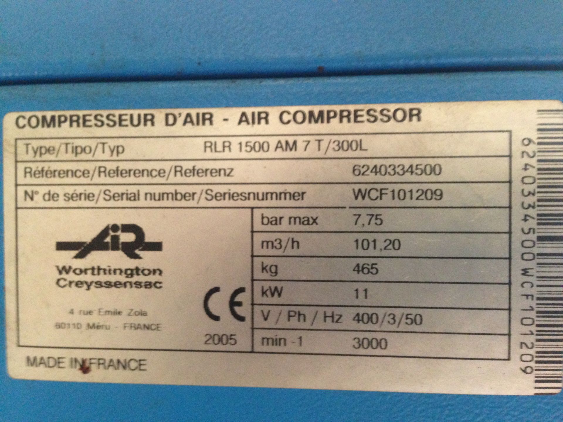 Worthington Rollair 1500T Rotary Compressor - Image 5 of 5