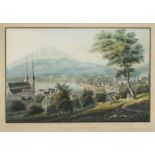JOHANN ULRICH BURRI 
Weisslingen 1802-1870 ZürichVue de la Ville de Lucerne
Unten links