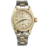 Damenarmbanduhr der Marke ROLEX "Oyster Perpetual", 14K GG/Edelstahl, um 1945
Goldgehäuse, Werk-