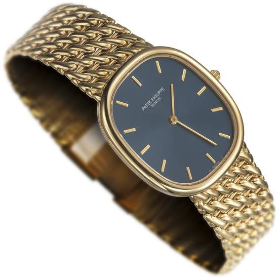 Herrenarmbanduhr der Marke PATEK PHILIPPE "Ellipse", 18K GG
Ovales Goldgehäuse, Nr. 2929202, Werk-