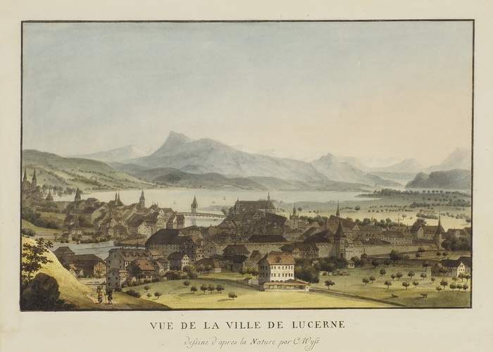 CASPAR LEONTIUS WYSS 
Emmen um 1762-1798 MannheimVue de la Ville de Lucerne
Um 1780-1790. Unten in