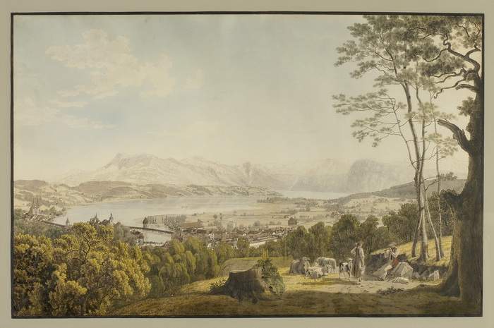 JOHANN JAKOB BIEDERMANN 
Winterthur 1763-1830 ZürichVue de la Ville de Lucerne
Kolorierte