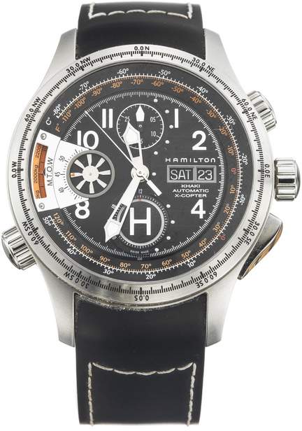 Herrenarmbanduhr der Marke HAMILTON "Khaki Automatic X-Copter". Edelstahl
Massives Edelstahlgehäuse,