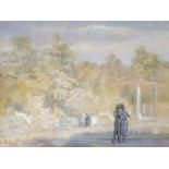 MARTIN STEKKER 
Norden 1878-1962Spaziergang im Park
Aquarell auf Papier, LM 23 x 28 cm,