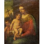 Art der  ITALIENISCHEN SCHULE 17. JH. Madonna mit Kind und Johannesknaben
Öl auf Lwd., 74 x 59 cm