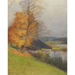 JOSEF CLEMENS KAUFMANN 
Luzern 1867-1926 ZürichHerbstliche Seelandschaft
Unten links signiert "