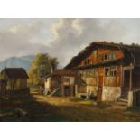 JAKOB JOSEPH ZELGER 
Stans 1812-1885 LuzernUnterwaldner Bauernhaus
Rückseitig signiert "J.