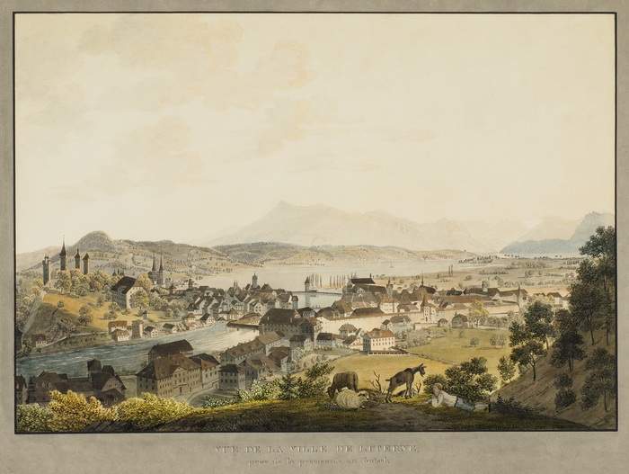 DAVID ALOIS SCHMID 
Schwyz 1791-1861 SchwyzVue de la Ville de Lucerne prise de la Promenade au