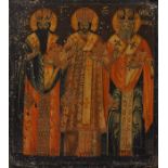 RUSSISCHE SCHULE 18./19. JH. Die drei Kirchenväter
Tempera auf Lwd., auf Holz aufgezogen, 39 x 34