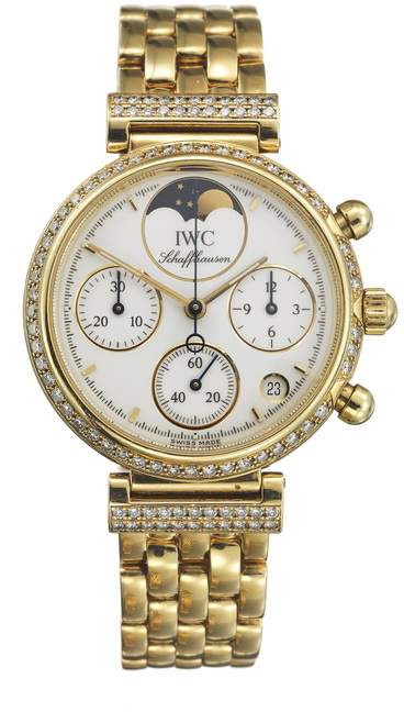 Damenarmbanduhr mit Brillanten der Marke IWC "Da Vinci", 18K GG
Rundes Goldgehäuse, Nr. 2690765,