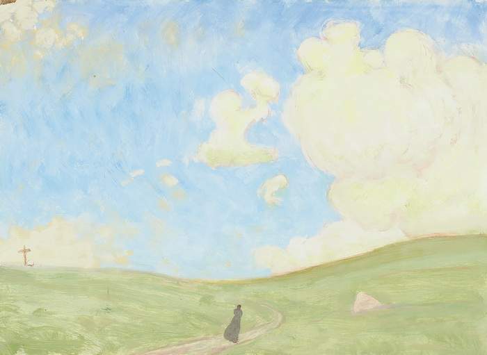 ALBERT SCHMIDT 
Genf 1883-1970 GenfWeite Landschaft mit Wolken
Rückseitig runder Stempel "Albert