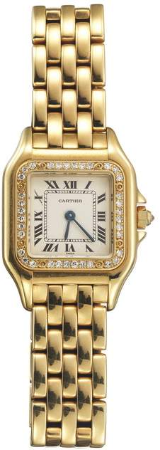 Damenarmbanduhr mit Diamanten der Marke CARTIER "Panthère", 18K GG
Quadratisches Goldgehäuse, Nr.