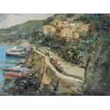 PIETRO SCOPPETTA 
Amalfi 1863-1920 NeapelItalienisches Küstenstädtchen mit Spaziergängern im