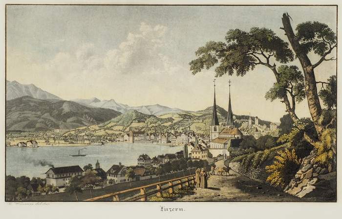 LUZERN Luzern
Um 1840. Unten links bezeichnet "B. Weinmann del. et sc.".
Kolorierte Aquatinta, BG