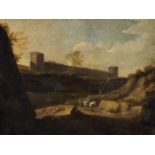 KÜNSTLER DES VENETO 17. JH.  Landschaft mit Festung und Figurenstaffage im Vordergrund
Öl auf