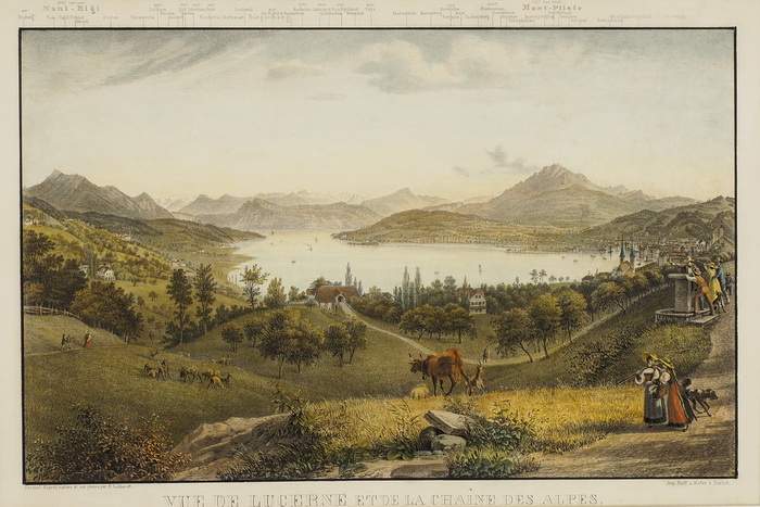 EMANUEL LABHART 
Steckborn 1810-1874 FeuerthalenVue de Lucerne et de la chaine des Alpes
Unten