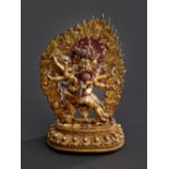 DHARMAPALA HAYAGRIVA  Fire gilt bronze. Nepal, 20th century  An effective and elaborate depiction