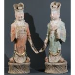 PAIR OF STANDING DIGNITAIRIES FROM THE IMPERIAL COURT  Terracotta with paint coating and gilding.