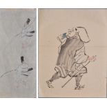 TWO SKETCHES FROM THE JAPANESE SCHOOL  Paper with ink and watercolor. Japan, 19th cent.    SIZES