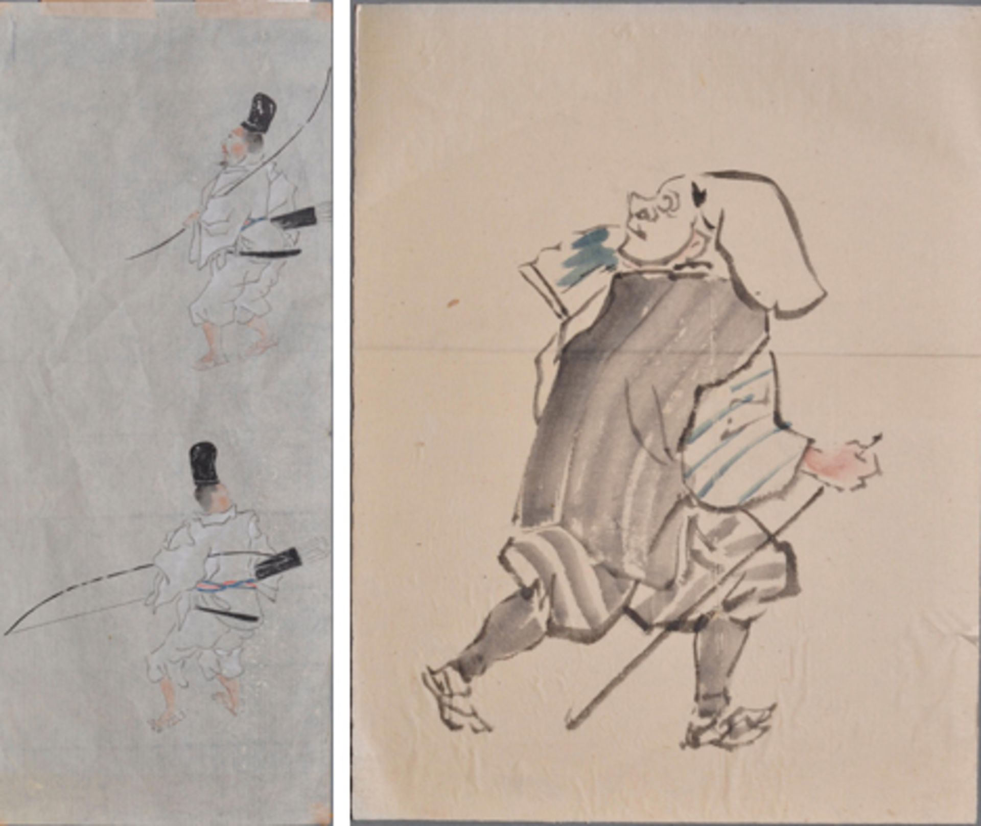 TWO SKETCHES FROM THE JAPANESE SCHOOL  Paper with ink and watercolor. Japan, 19th cent.    SIZES