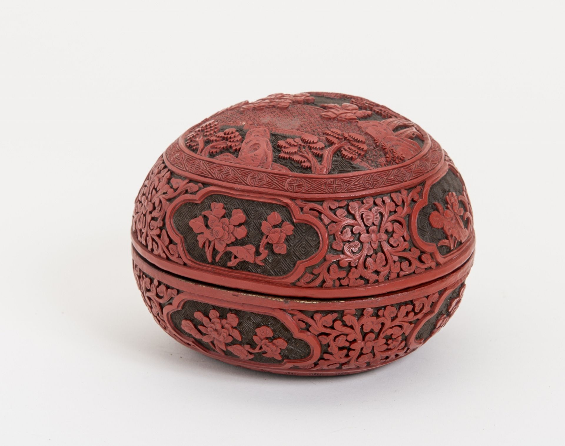 BOX WITH PLAYING BOYS  Red lacquerware. China, late Qing, approx. 1900 to 1st third of 20th cent.