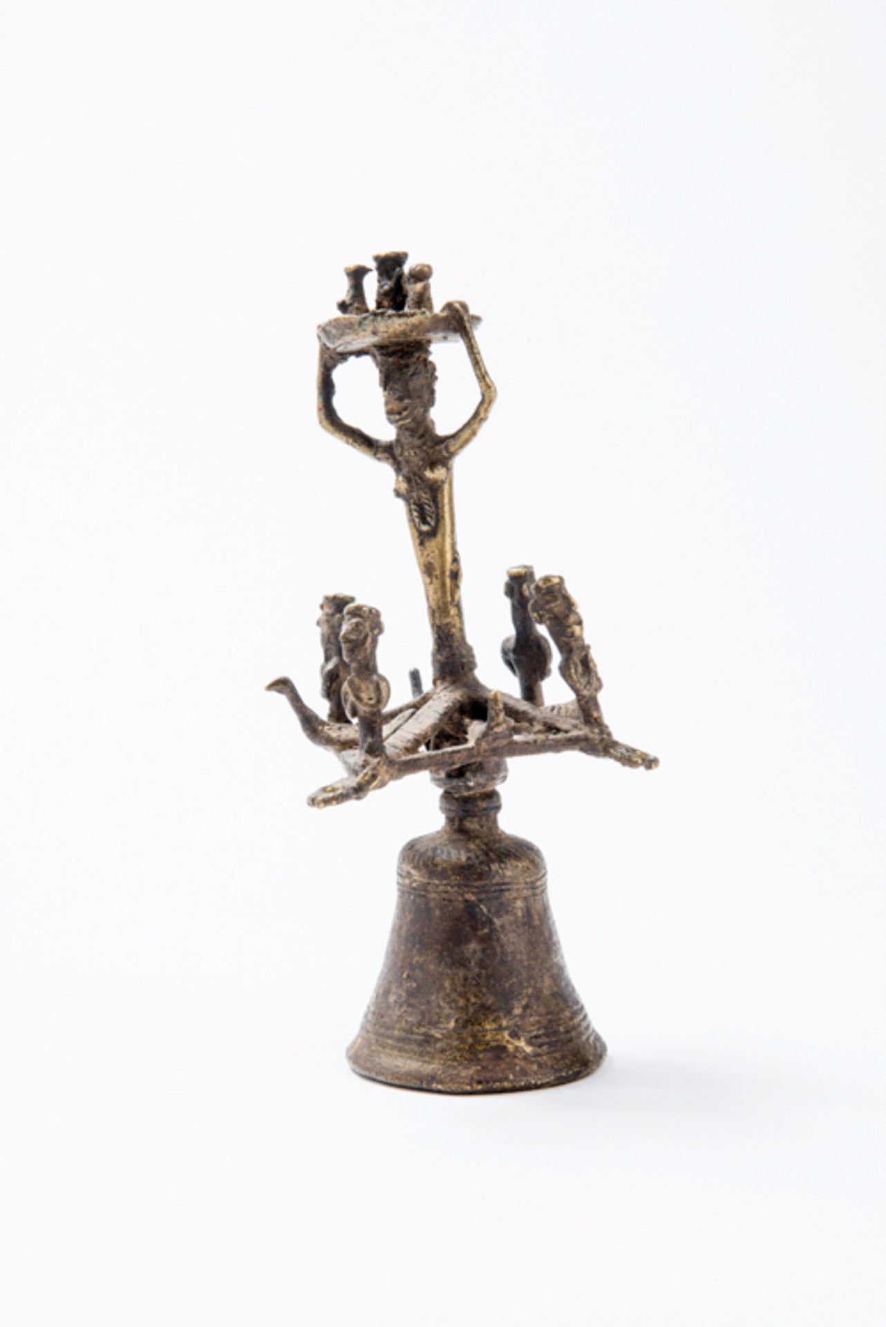 FIGURAL CULT BELL  Bronze. Nepal, possibly 19th century  Interesting bronze bell (clapper lost,