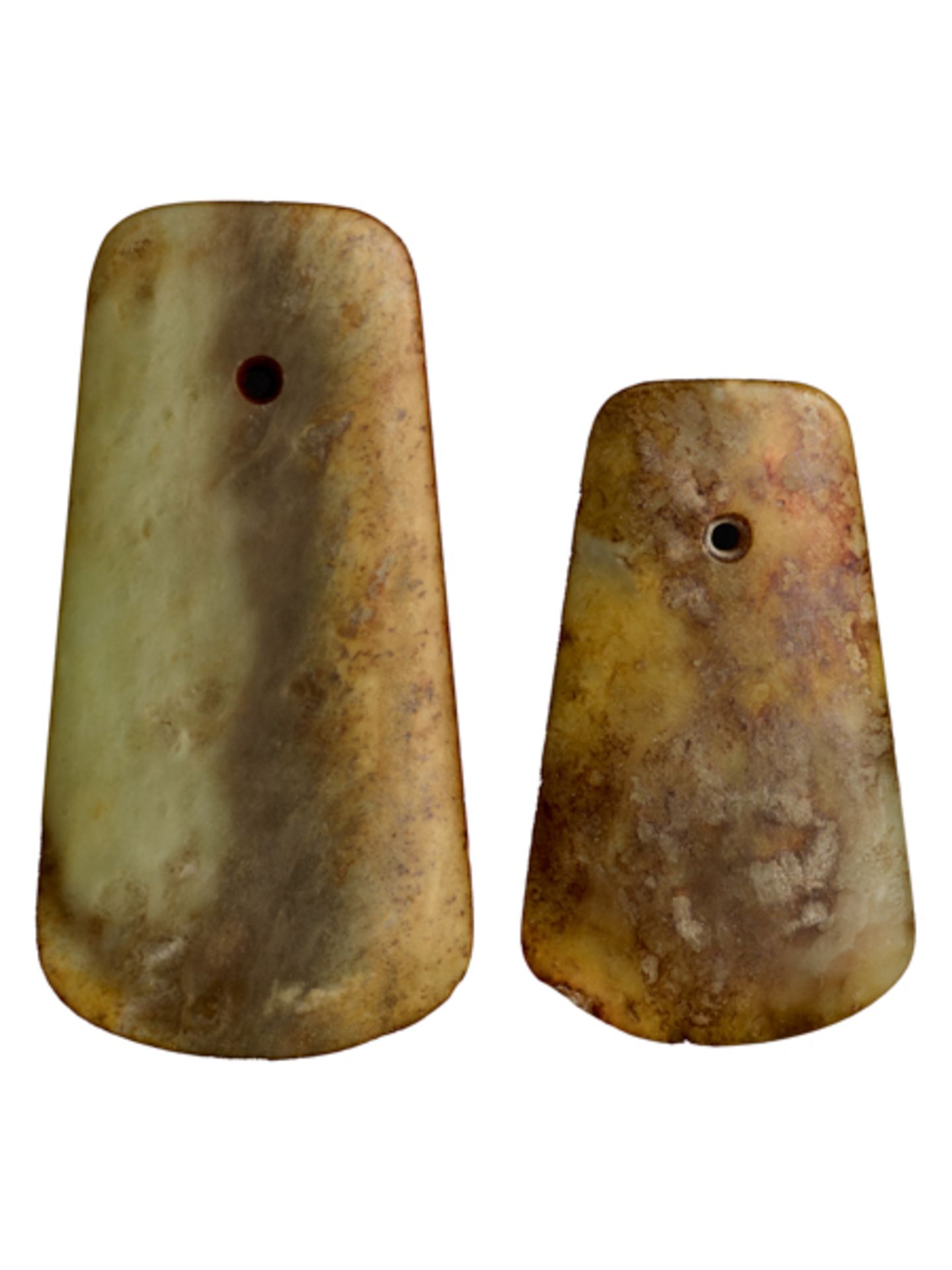 TWO SMALL AXES  Jade. China, Late Neolithic period, early Bronze Age, c.2200-1900 BC  These two