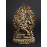 34-ARMED YAMANTAKA VAJRABHAIRAVA  Fire gilt bronze. Nepal, 20th cent.  Elaborate redition, cast with