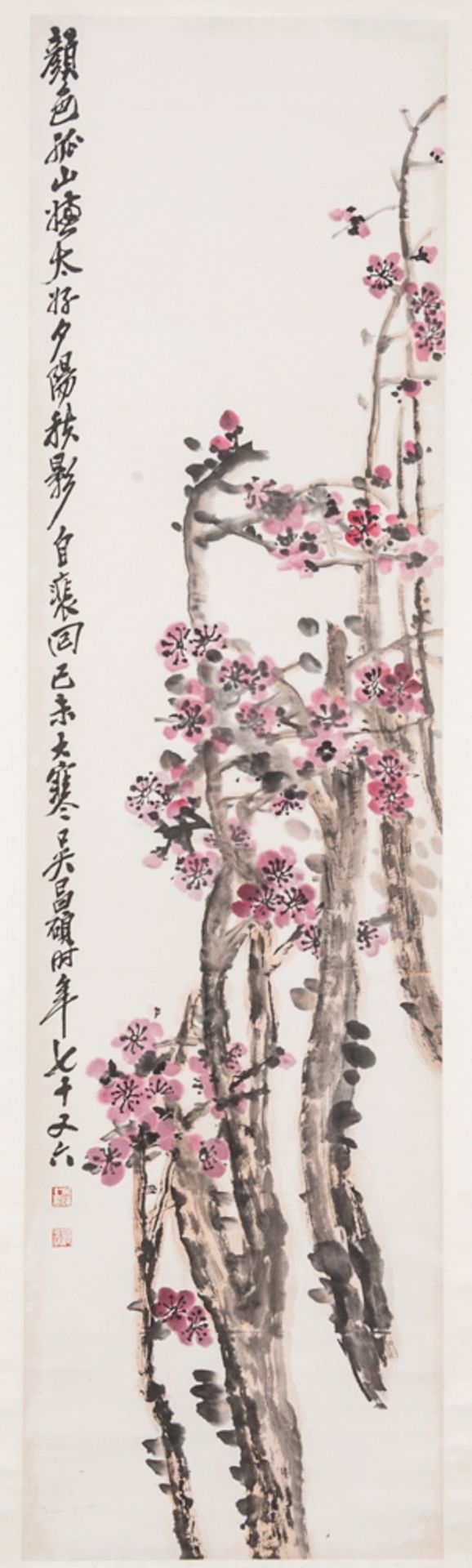 Wu Changshuo (1844 - 1927): Rot Blühender Pflaumenbaum Tusche und Farben auf Papier. China, datiert