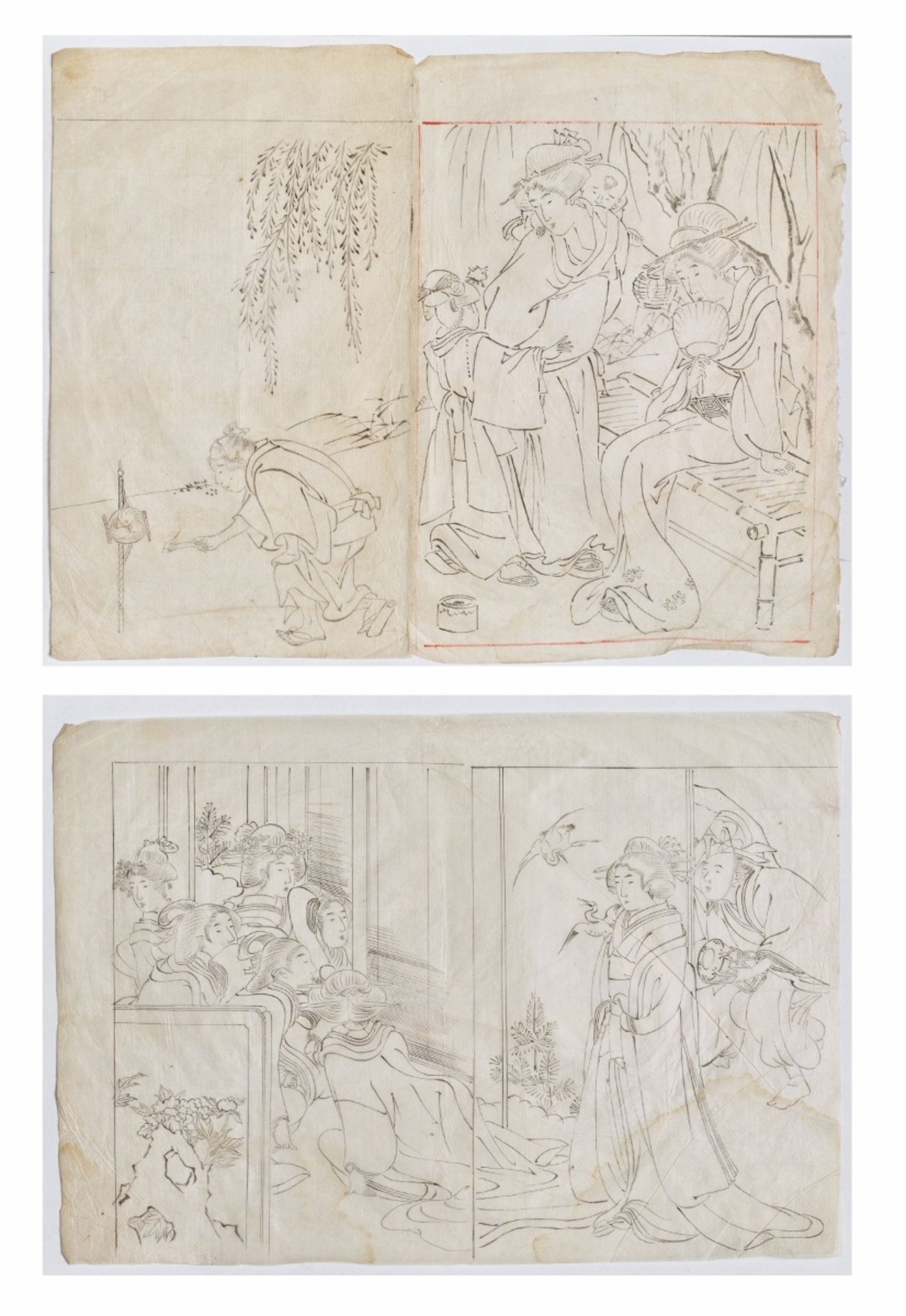 KITAGAWA UTAMARO (1750 - 1806): ZWEI HANDZEICHNUNGENTusche auf Papier. Japan, 2. Hälfte 18. Jh.