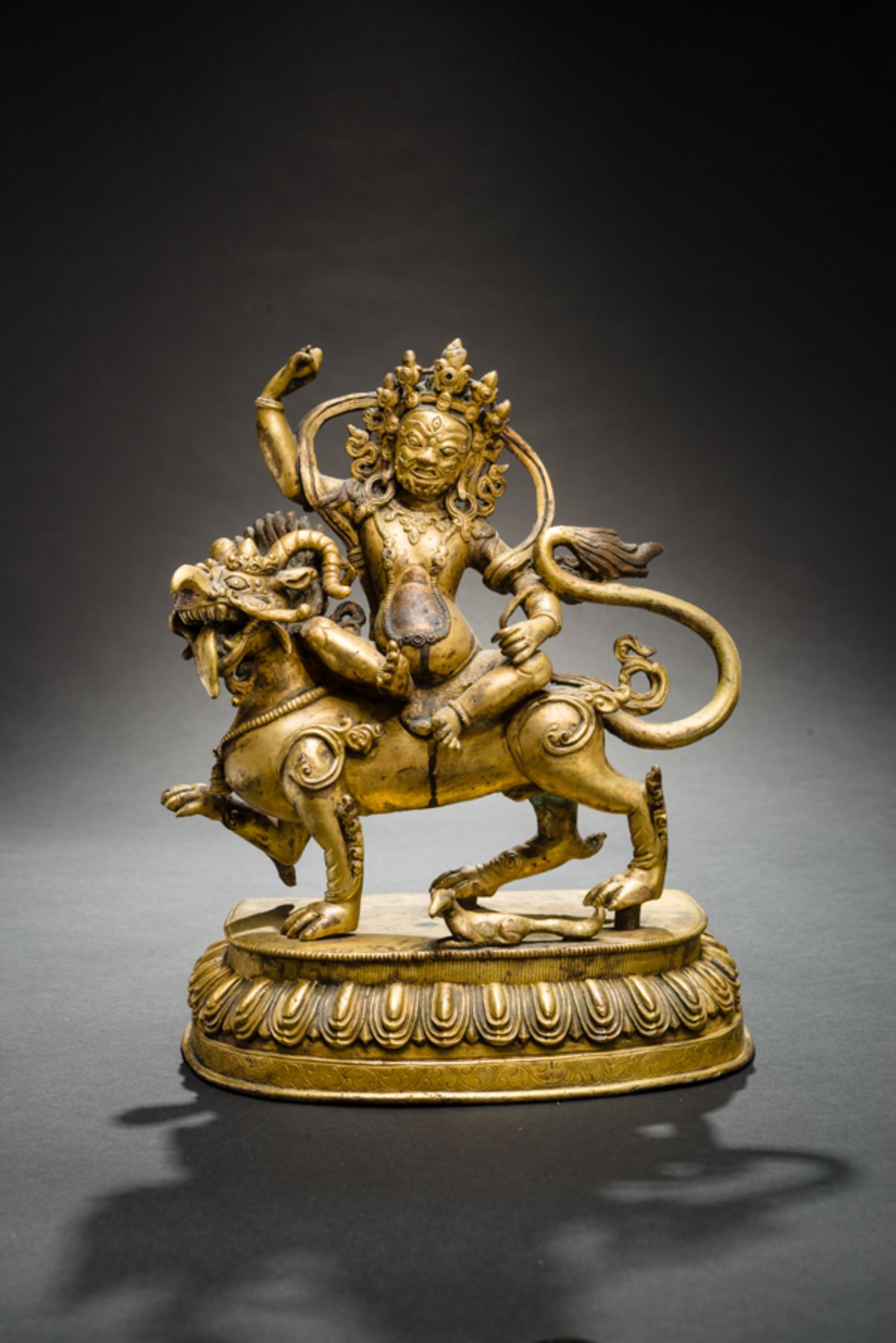 DER REICHTUMSGOTT KUBERA - JAMBHALAFeuervergoldete Bronze. Tibet, vermutl. 18. bis 19. Jh.