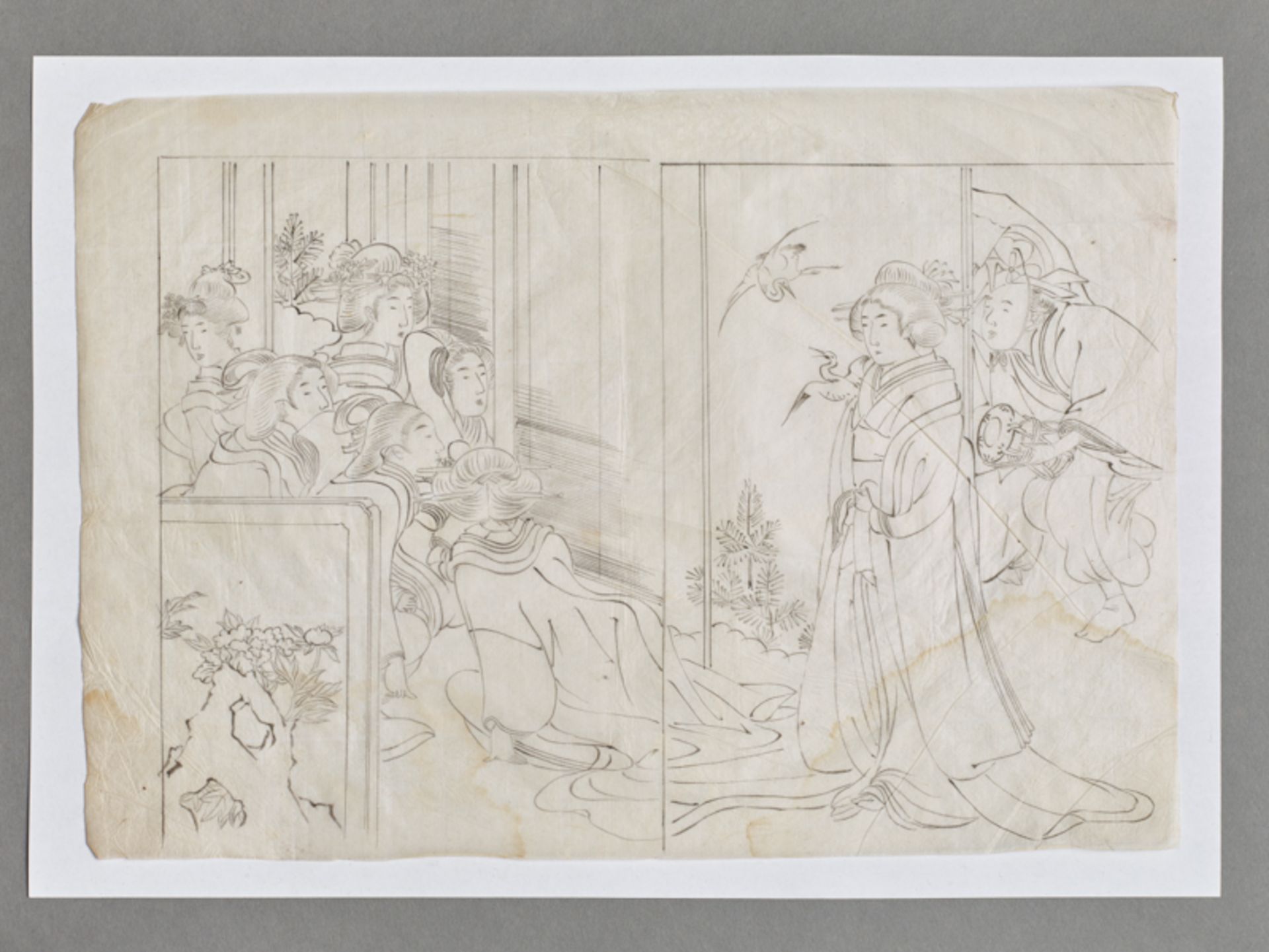 KITAGAWA UTAMARO (1750 - 1806): ZWEI HANDZEICHNUNGENTusche auf Papier. Japan, 2. Hälfte 18. Jh. - Image 2 of 3