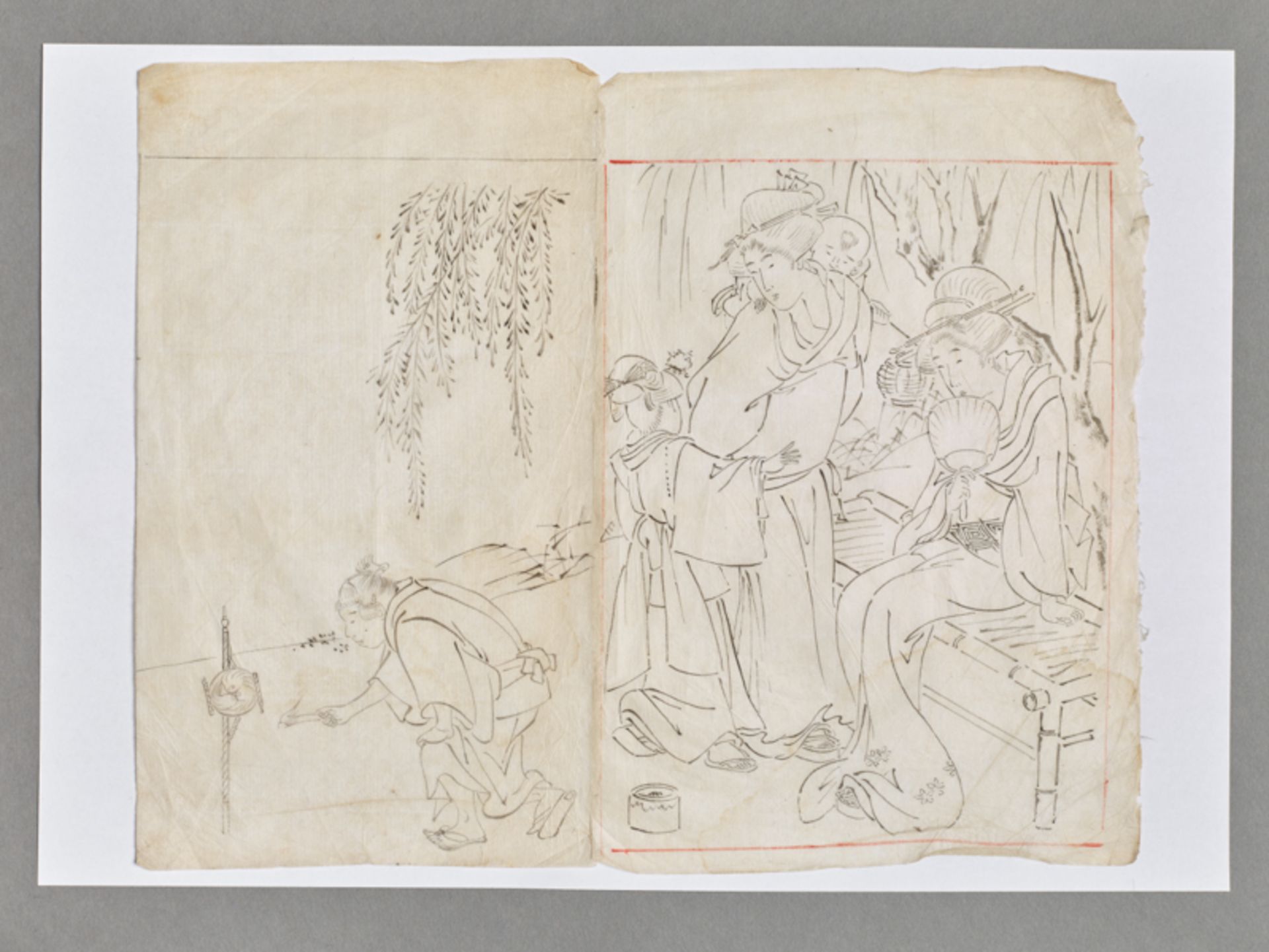 KITAGAWA UTAMARO (1750 - 1806): ZWEI HANDZEICHNUNGENTusche auf Papier. Japan, 2. Hälfte 18. Jh. - Image 3 of 3