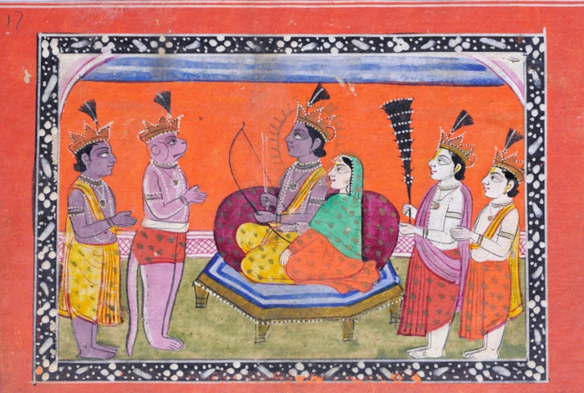 GOTTHEIT KRISHNA MIT RADHA
Farbige Malerei. Nord-Indien, Kashmir, 19. Jh.Kleine farbbetonte