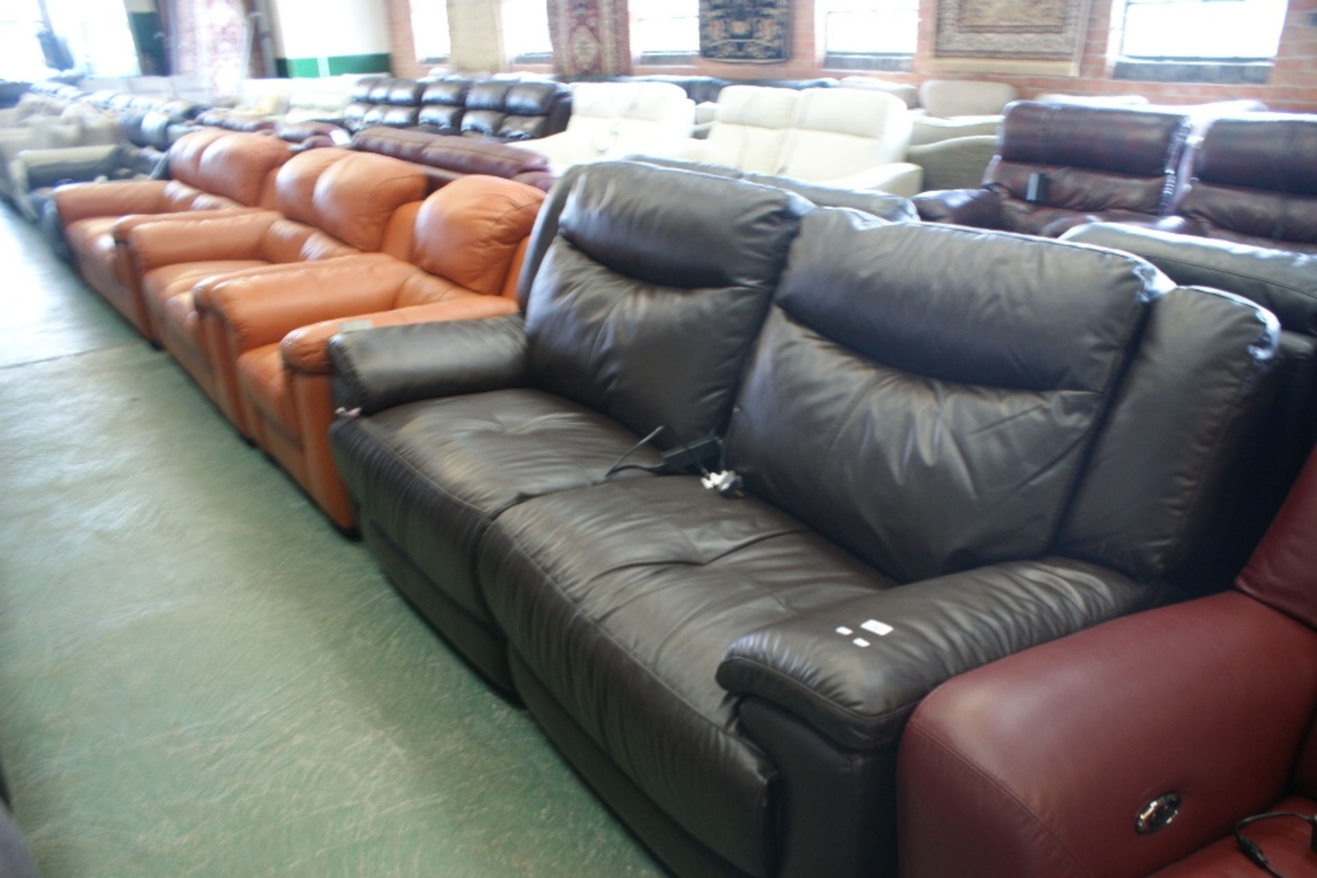 ELECTRIC RECLINING BROWN LEATHER 3 SEATER SOFA (13)