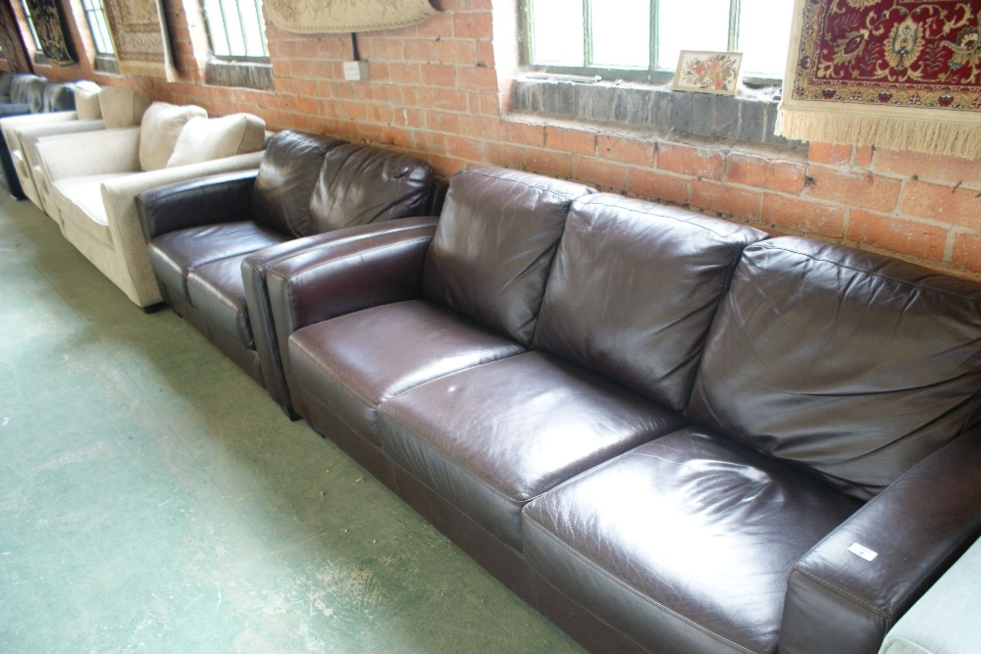 BROWN LEATHER 3 SEATER SOFA AND 2 SEATER SOFA (15)