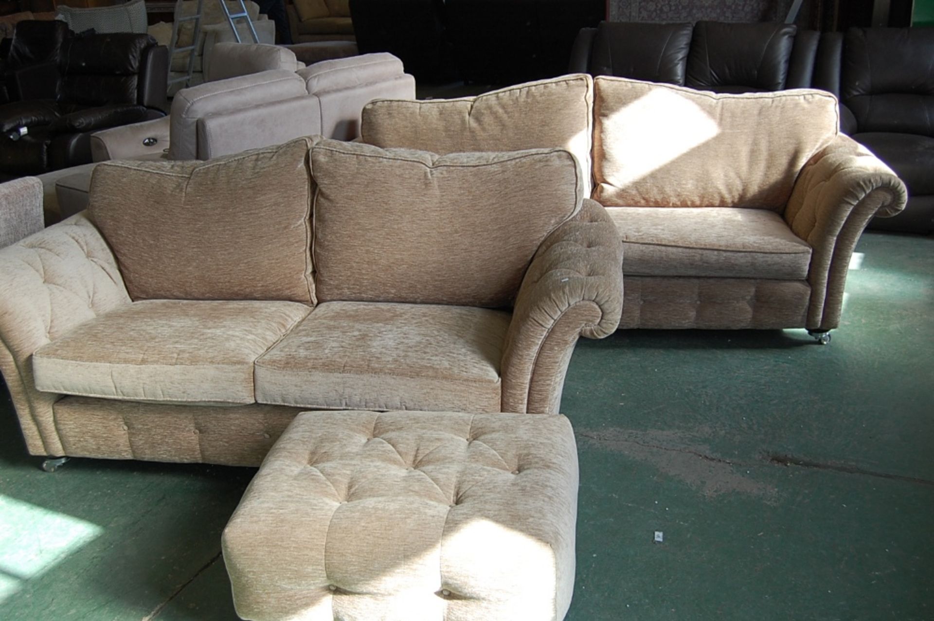 ELLIOT FABRIC 3 SEATER SOFA, 2 SEATER SOFA AND FOOT STOOL