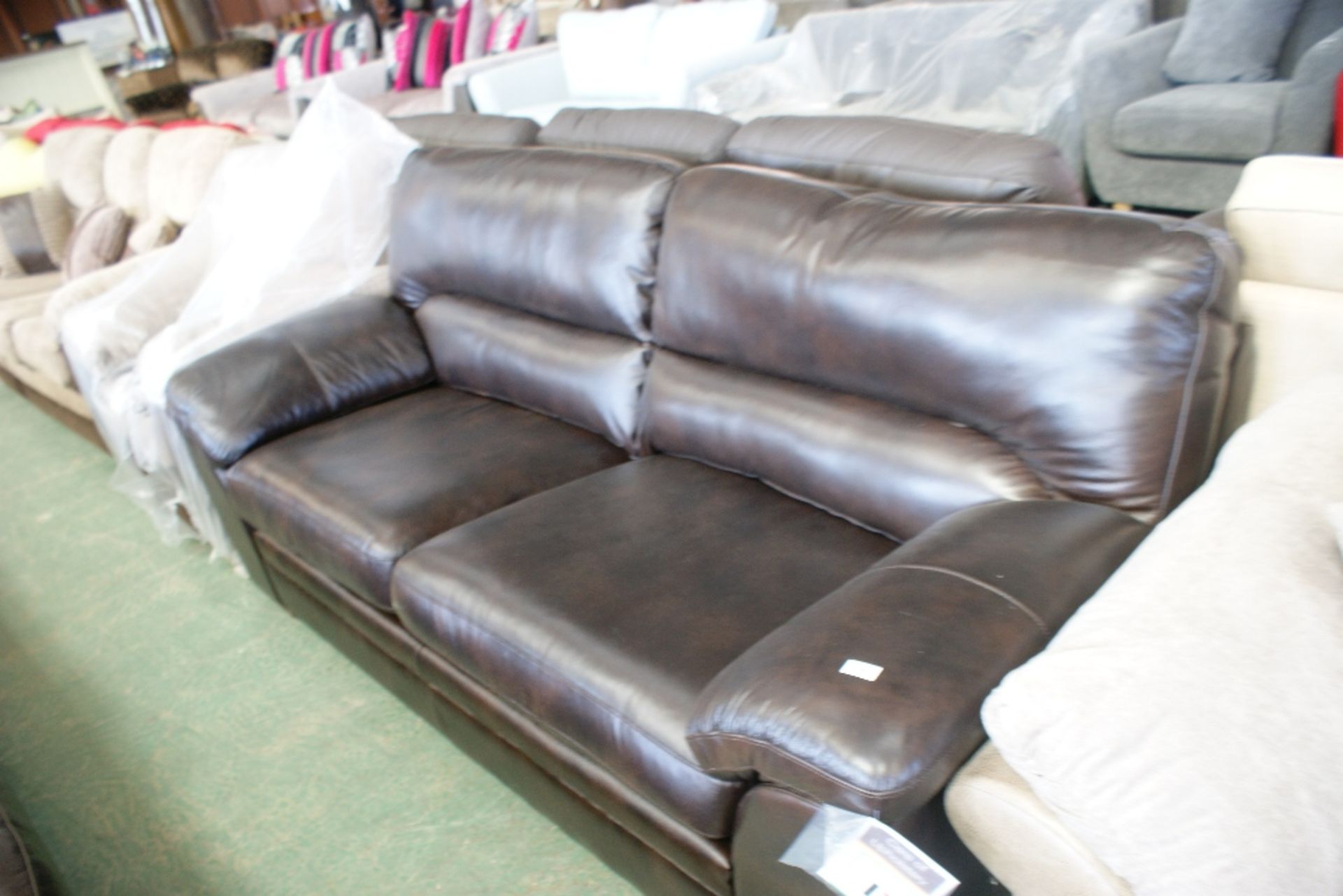 BROWN LEATHER 3 SEATER SOFA (2281)(883297)(2)