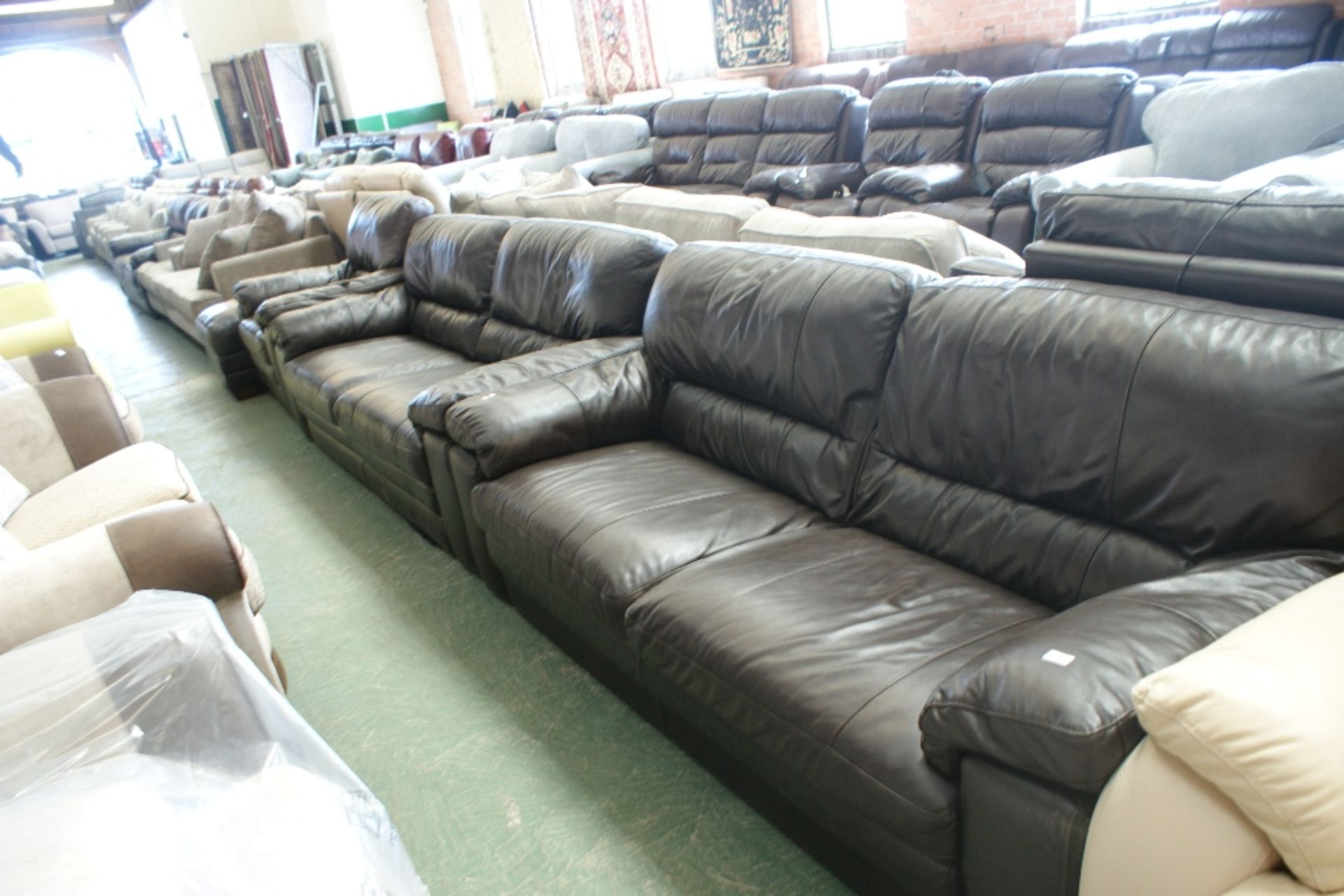 BROWN LEATHER 2, 3 SEATER SOFAS,