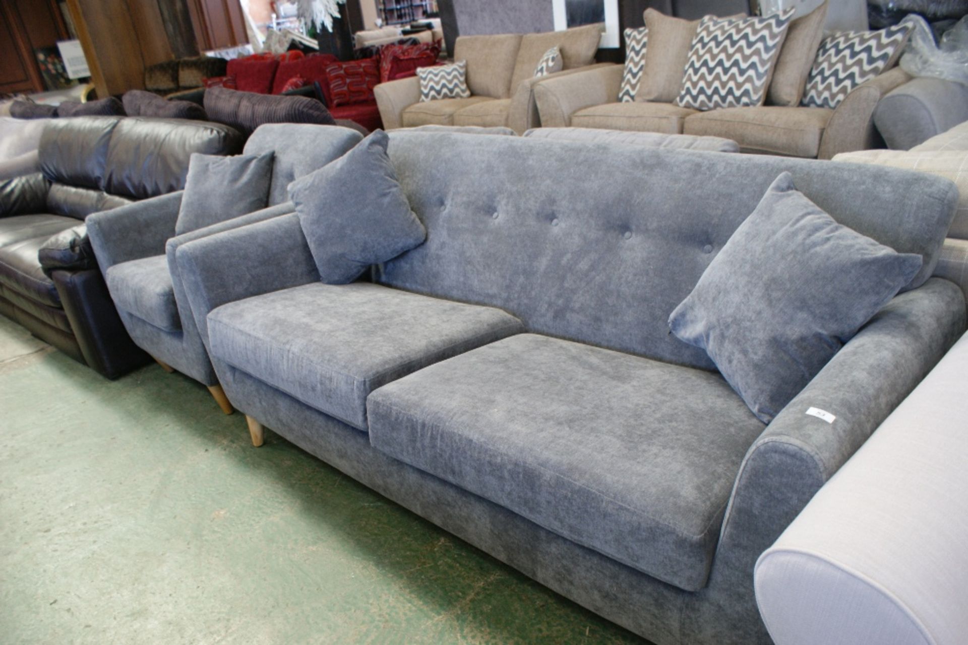 GREY BUTTON BACK 3 SEATER SOFA AND CHAIR (4297-25)